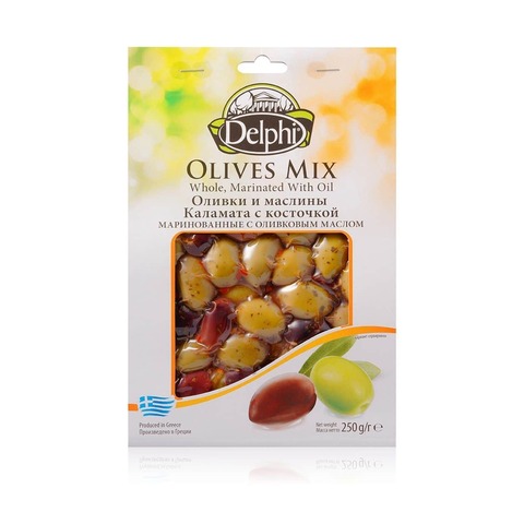 Оливки и маслины Каламата с косточкой маринованные с оливковковым маслом DELPHI